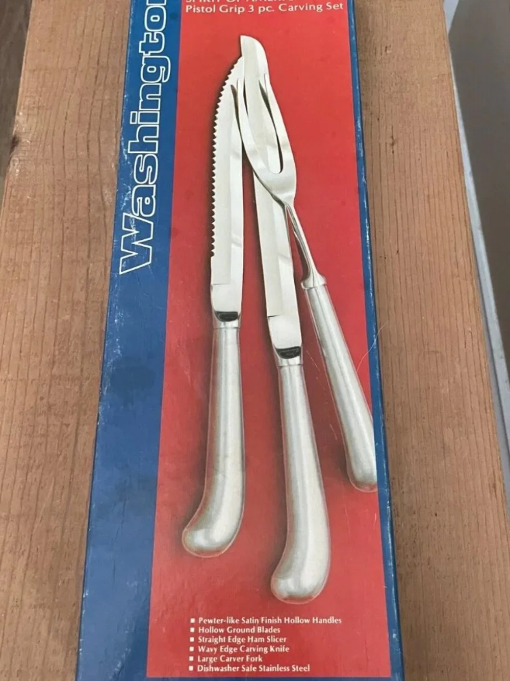 Vintage Washington Forge Spirit of America 3pc Carving Set Pistol Grip NOS